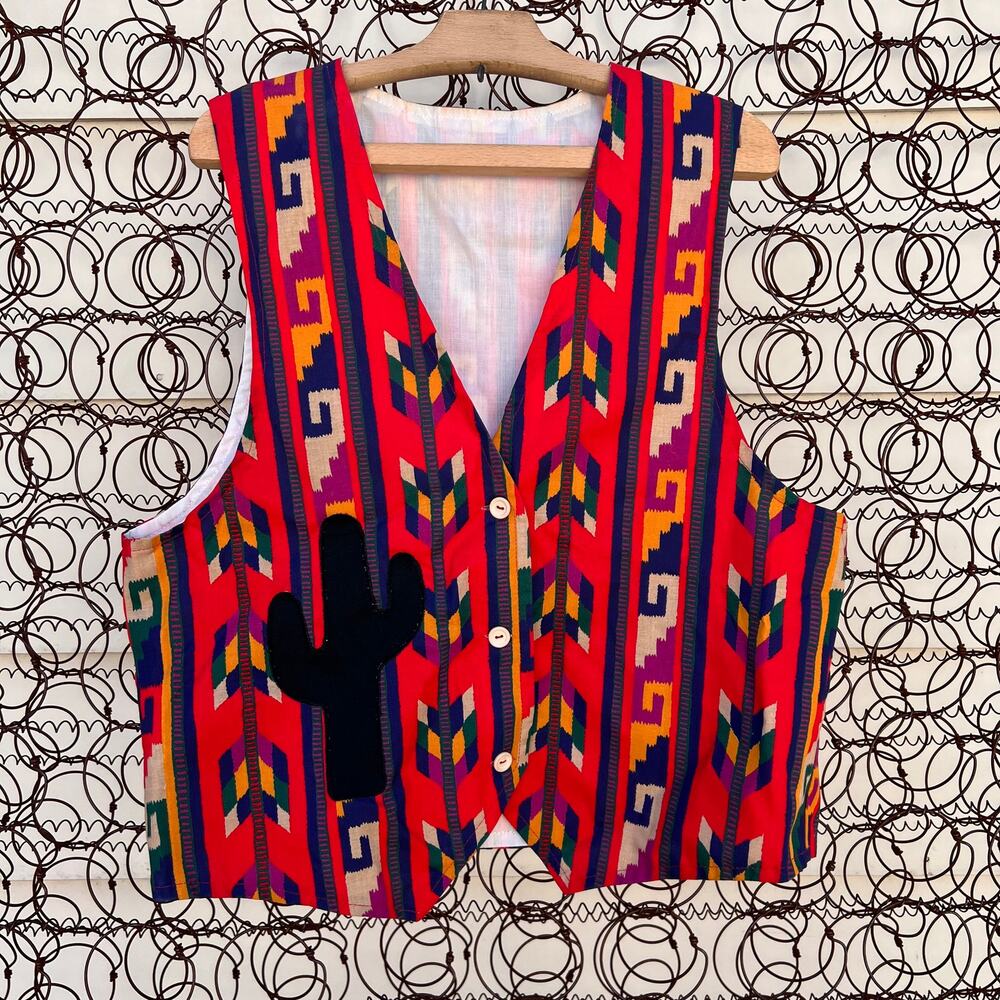 Vintage Handmade Aztec Southwestern Bold Cotton Western Vest